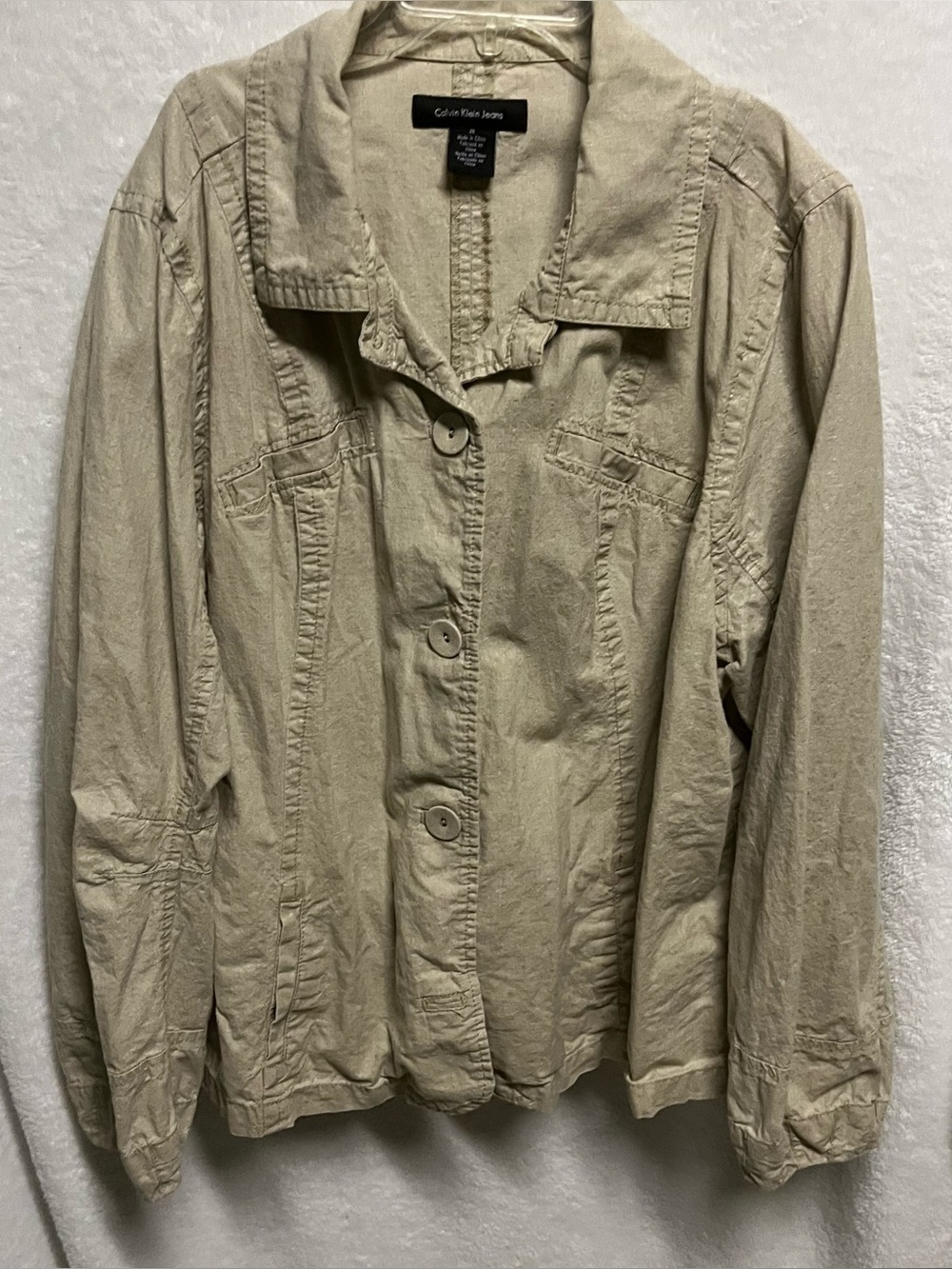 Calvin Klein Jeans Women's Light Beige linen/cotton Button Jacket 3x